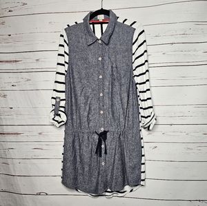 Anthropologie Postmark Rowena Chambray & Stripe Linen Blend Tie Waist Tu…